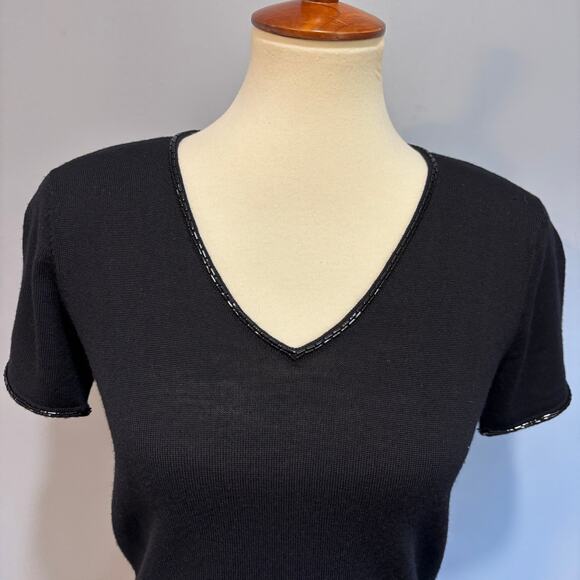 Vintage merino wool and beaded Jones NY short sleeve sweater, size small - Picture 2 of 7